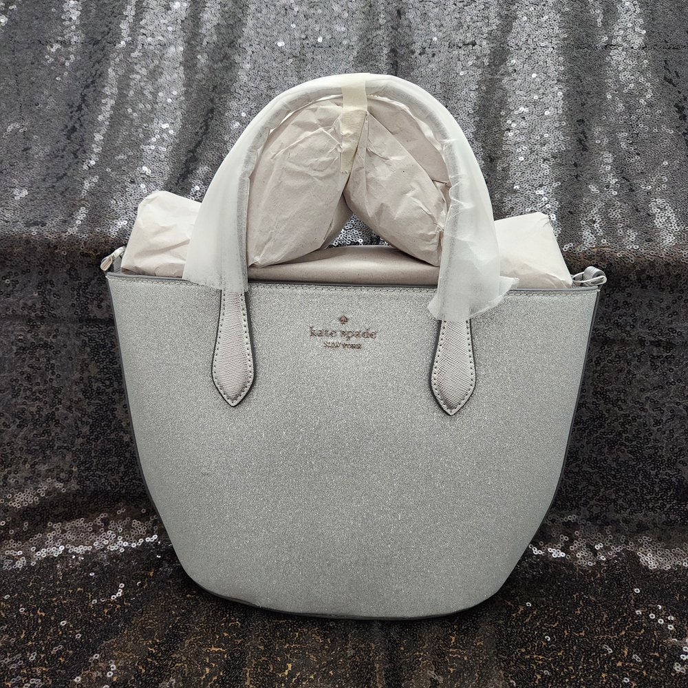 Kate Spade Lunar Light Silver Glitter Satchel Crossbody Bag